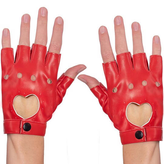 Fingerless Biker Jazz Gloves - 80s Style Gothic Red Faux Leather Fingerless Biker Jazz Gloves - 80s Style Gothic Red Faux Leather